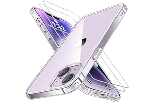 Niphabe Funda para iPhone 14 Transparente con 2 Protectores de iPhone 14 Pantalla de Vidrio Templado, Anti-Amarillo Antiarañazos Antigolpes para Carcasa iPhone 14 (6,1"), Clara