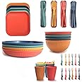 BERRYLION 48Pcs Plastic Dinnerware Sets for 4, Unbreakable Colorful Dinner Dishes, Reusable Lightweight Serving Plates Bowls Cups Forks Tableware Set, Perfect for Camping, Picnic, RV, Parties, BBQ