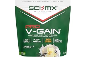 SCI-MX Pro-V Gain - 100% Vegan Vanilla Flavour Soy Protein Powder Isolate + B12 + Magnesium - Muscle Growth & Maintenance - Sugar Free, Non-GMO - 2.2KG (49 servings) 34g of protein per serving