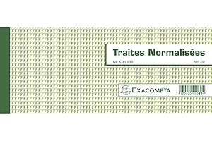 Exacompta - Réf. 33E - 1 Carnet à souche TRAITES NORMALISÉES NF K 11030-1 - 50 feuillets papier chèque amagnétique 95g/m2 Clairefontaine -Chaque feuillet est prédécoupé - format 101x250mm