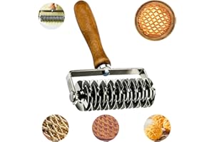 TOWEBOORY Rodillo de Celosía, Cortador de Rodillo de Celosía Acero Inoxidable Masa Celosía Cortador con Mango de Madera Cortador de Masa para Cortar Pasta, Masa de Pizza y Hornear