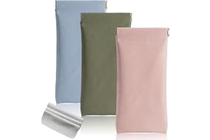 kinoco 3 Pcs Travel Premium Soft PU Leather sunglasses case for Women and man,with 3 Cleaning Cloths, Portable Squeeze Top Eyewear Pouch