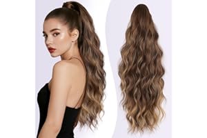 JIAMEISI Ponytail Extension 18 Inch Claw Clip Ponytail Hair Extensions Long Curly Wavy Highlight Clip in Pony Tails Extension Synthetic Fluffy Hairpiece for Women (Light Brown Mixed Honey Gold)
