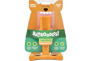 Bamboodles T-Bone Dog Chew Toy – Medium | Peanut Butter Flavour | Long Lasting Natural Chew Stick for Medium Dogs | Durable and Safe Dog Chew for Daily Gnawing Fun