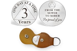 ACGZQY Jeton de Sobriété 3 Ans - Un Jour à la Fois Pièces et Médailles AA, Jeton de Sobriété Jetons Triplate de Rétablissement Cadeaux de Sobriété Jeton Sober avec Porte-clés en Cuir PU
