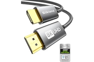 Silkland 8K Kabel HDMI 2.1 5M, Certyfikowany Kabel HDMI® 2.1 4K@144Hz/120Hz 8K@60Hz, eARC, HDR10, Dolby Atmos, 48Gbps, HDCP2.3 do HDTV/Soundbar/PS5/Blu-Ray/Switch/Projector/Laptop/TV Box/PC
