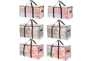 VENO 6 Pack Extra Large Moving Storage Bags with Zips, Heavy-Duty Organizer Tote, Moving Box Alternative, Packing Supply, Clothes Storage Bin, Tag Pocket for Label, Water-Resistant (Clear, 6 Pack)