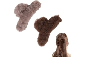 LARFRAECY 2 Pezzi Morbidi Fermagli per Capelli in Peluche,Clip per Capelli Morbidi in Pelliccia di Coniglio,per l'inizio Dell'autunno e Dell'inverno,Grande Antiscivolo Eleganti,per Capelli(Khaki, Curry)