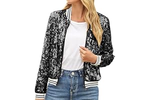 Rouingdd Glitzer Oberteile Damen, Karneval Kostüm Damen, Pailletten Reißverschluss Langarm Jacken Blazer Sakko Pailletten Blazer Jacke Elegant Kurz Sakko Rave Party Bomberjacke