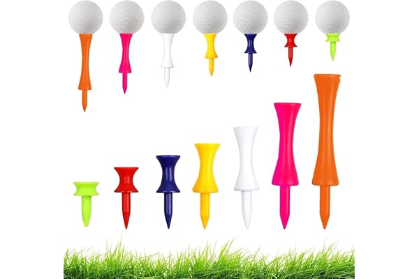 105 st golftees i plast – 7 längder & 7 färger, återanvändbara