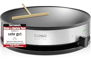‎CASO CASO CM 1300 - Crêpes Maker, Testsieger Haus & Garten Test, Antihaft‐Beschichtung, Schieberegler, inkl. Teigverteiler und Crêpes‐Wender aus Holz, Schwarz, Edelstahl