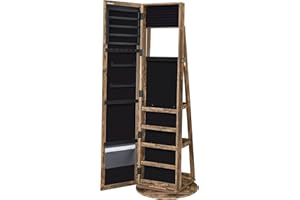 SONGMICS Jewellery Organiser, Freestanding Jewellery Cabinet with Full-Length Mirror, 360?Swivel, Storage Shelf, Lockable with Keys, for Bedroom, Gift Idea, Rustic Brown JJC062K01
