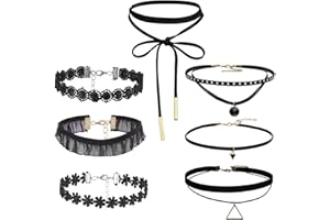 OIDEA Damen Lederhalsband Choker, Sexy Polka Dots Spitze Lederkette Halskette Halsband mit Kreis Anhänger Einstellbar Verstellbaren, Schwarz