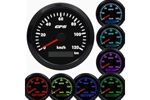 GELOO Velocímetro GPS 85MM, 7 colores de luz de fondo 0-120km/h Medidor de velocidad para motocicleta barco coche camión con antena GPS