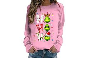 Generico Grinch Costume Maglione Natalizio a Maniche Lunghe Felpa da Donna Top Felpa Girocollo con Stampa Mostro Verde Natalizio Elegante Stampa T Shirt