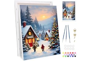 BOWETILE Jul inramad måla efter siffror för vuxna, julgran stuga måla efter siffror kit för vuxna nybörjare canvas kit, gör-d