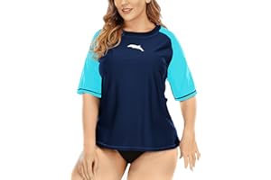 Halcurt UV Shirt Damen Übergröße Rash Guard Kurzarm UPF 50+ Badeshirt UV Schutz Schwimmshirt Schnell Trocknender Bademode 1X-4X