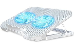 LIENS Laptop Cooling Pad - 11-17 Inch, White, Metal, 2 Fans, USB Powered, Adjustable Height, Compatible with Laptops 10-17 Inches