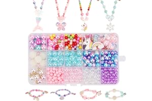 HIFOT loisir creatif enfant perle fabrication bijoux enfant kit, Fille Licorne Sirène Papillon Princesse Collier Bracelet Perlage DIY bijoux kit 400pcs+