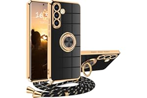 XCYYOO Hülle für Samsung Galaxy A56 5G mit Band, Handyhülle Samsung Galaxy A56 mit Kette Kordel Ständer Kratzfest Silikon Handykette Stoßfeste Schutzhülle für A56 5G Samsung, Schwarz