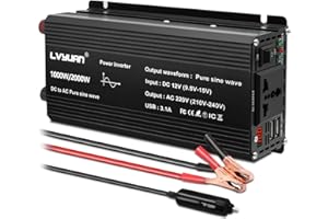 Cantonape Pure Sine Wave Power Inverter 1000W /2000W DC 12V to 240V AC Dual USB with LED, black