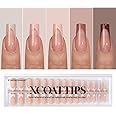 BTArtboxnails XCOATTIPS Press on Nails - French Tip Nails Long Square, Skin Tones Soft Gel Material Acrylic Fake False Nails Extension Gift for DIY at Home