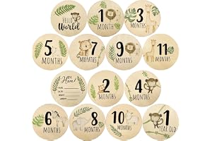 X spring Wooden Baby Monthly Milestone Cards, Double Sided 7 PCS Wood Discs for Newborn Photography Props, Safari Jungle Growth Tracker Circles, Pregnancy Announcement Sign and Shower Gifts