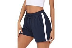 Litherday Short Femme en Coton Bas de Survêtement Court Rayé avec Poches pour Jogging Running Fitness d’Été Doux et Respirant