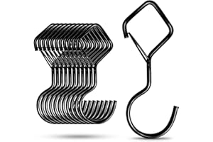 Valorada 10Pack Black S Hooks, Metal Hanging Hook with Safety Buckle Black, Kitchen Hooks for Plants, Lights, Kitchenware, Pans, Pots, Utensils, Clothes, Towels