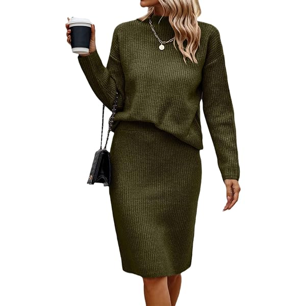 Set Due Pezzi Donna - Maglione A Collo Alto E Gonna Midi In Maglia, Per Autunno/inverno, Taglia Unica Per M E L