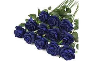 Cotemdery Artificial Royal Blue Velvet Roses 10 Fake Silk Rose Single Flowers with Stem Floral Gift for Wedding Arrangement Party Home Decor
