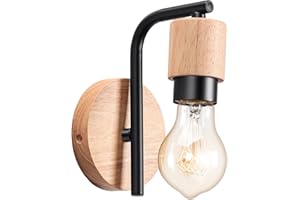 LIGKIN Lámpara de Pared Vintage, Aplique de Pared Interior Industrial, E27 Madera Metal Vintage Negro, Aplique Pared de Industrial para Salón, Pasillo, Dormitorio