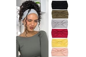 Mscat 6 Packs Non-Slip Fashion Wide Headbands for Women - Fitness, Yoga, Outdoor Elastic Black Solid Color Hair Accessories
