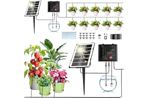 Hiyorsoa Solar Automatic Watering System, 15 Droparrow Solar Automatic Drip Irrigation Kit Holiday Plant Watering Devices for Outdoor Indoor Potted Plants DIY Automatic Plant Waterer