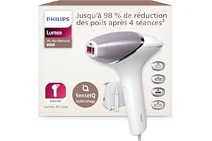 Philips Lumea série 8000, Épilateur à lumière pulsée, alternative à l'épilation laser, technologie SenseIQ, 4 accessoires pour corps, visage, maillot, aisselles, tondeuse-stylo compact, BRI949/00