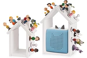 EXTTLLIY for Tonies Shelf Magnetic - for Tonies Figure Organizer Kids Room, Wooden Display Shelf for Tonies Box Holder, Wall Floating Shelves Toy Storage, House Shape Set of 2 with 38Pcs Metal Plate (White)