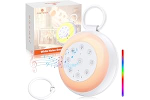 FUNYKICH Máquina de Ruido Blanco Portátil con 24 Sonidos Máquina de Domir para Bebé con Función de Memoria y Grabación Luz nocturna y Luz Coloridos Ajustable Batería Recargable para Bebé Niño o Adulto