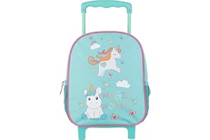 Idena Plecak Na Kółkach Z 2 Błyszczącymi Kółkami Dla Dziewcząt, Turkusowy Z Magicznym Motywem Jednorożca, Walizka Na Bagaż Ręczny, Wózek Szkolny I Plecak Dla Dzieci, Ok. 31 X 27 X 10 cm
