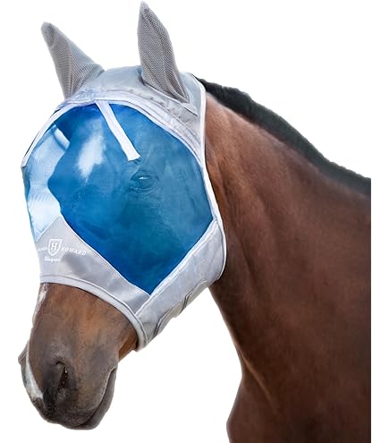 Masque Mouche Cheval Harrison Howard CareMaster Bleu Avec Oreilles - Taille Poney (187g)
