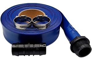 MYPURECORE YOU AT THE CORE Ultimate Layflat Discharge Hose Pipe Set - 10m x 25mm Diameter, Complete with 2 Clips, Joiner Coupler, and Pond Connector for use with Submersible & Other Water Pumps. Set by MYPURECORE