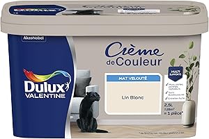 Dulux Valentine Crème de Couleur - Peinture multi-supports intérieure - Mat Lin Blanc 2,5 L