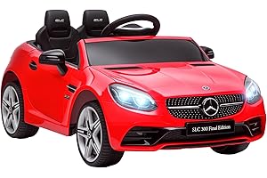 AIYAPLAY Coche Eléctrico para Niños de +3 Años, Mercedes SLC 300, Coche Eléctrico 12V, con Mando a Distancia 2,4 G, Ruedas Traseras con Suspensión, Faros LED, Música, USB, Motor Doble, Rojo