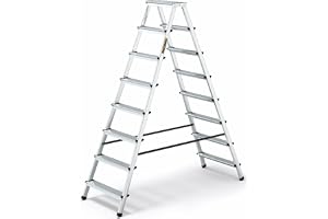DRABEST Trappstege Fällbara trappsteg Aluminiumstege 2 x 8 steg Multifunktionsstege på båda sidor Belastningsbar upp till 125