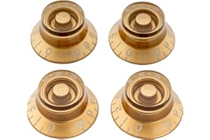 Musiclily Pro Gaucher Métrique 18 Splines Cloche Bouton de Potentiomètre Top Hat Knobs pour l'Asie Import Guitare Basse Split Shaft Pots, Oro(Lot de 4)