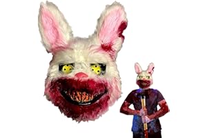 LXYYDS Masque de Lapin Sanglant, Masque d'Horreur Halloween pour Enfant et Adulte, Réaliste Effrayant, Accessoires de Cosplay et Mascarades