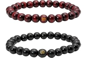 MILAKOO, bracciale mala da uomo, elastico, con perline di legno, tibetano e buddista, per la meditazione e la preghiera, 6/8 mm
