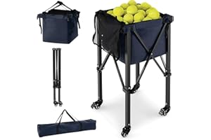 ‎GYMAX GYMAX Tennisballwagen faltbar, Ballwagen mit Aluminiumrahmen & Tragetasche, Tenniswagen bis 30 kg belastbar, Transportwagen für Tennisball, Baseball & Pickelball