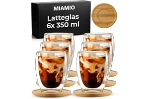 MIAMIO – Latte macchiato-glas, 6-pack/dubbelväggiga kaffeglas/utan handtag/med underfat/glas/dubbelväggiga termoglas/av boros