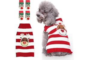 OKABAY Christmas Dog Jumpers with Dog Socks Set, Soft Warm Outfit Dog Sweaters, Pet Dog Christmas Sweater, Cold Weather Knitted Clothes for Cat Small Medium Dogs