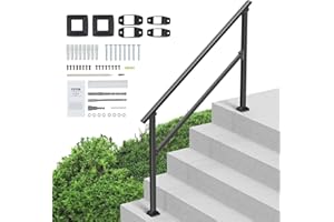 VEVOR Handrails for Outdoor Steps, 4-5 Step Stair Hand Rail Kit, Transitional Carbon Steel Railings with Installation Kit, Stair Rails for Seniors, Concrete Steps & Porch & Deck, Black Square Tube